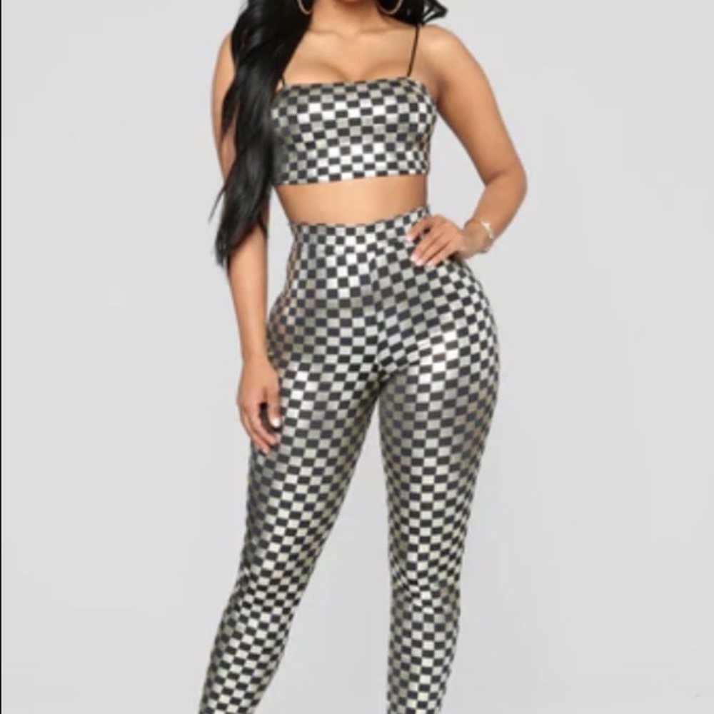 NEW Fashion Nova Silver Checkered Set Size XS